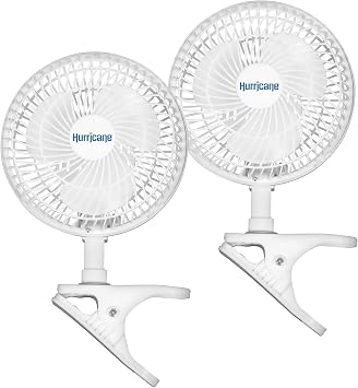 Hurricane 2-Pack Classic Clip-On Table Fan with 2 Quiet Speeds, White, 6" - Portable Corded Electric Air Cooling Unit with 306 CFM and Adjustable Tilt for Desk, Shelf, Home, Office or Dorm Use