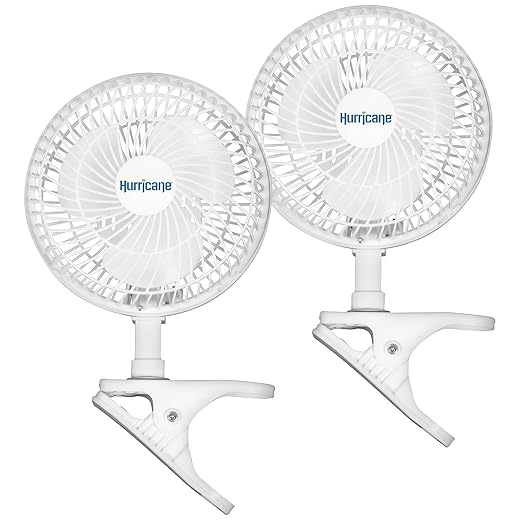 Hurricane 2-Pack Classic Clip-On Table Fan with 2 Quiet Speeds, White, 6" - Portable Corded Electric Air Cooling Unit with 306 CFM and Adjustable Tilt for Desk, Shelf, Home, Office or Dorm Use