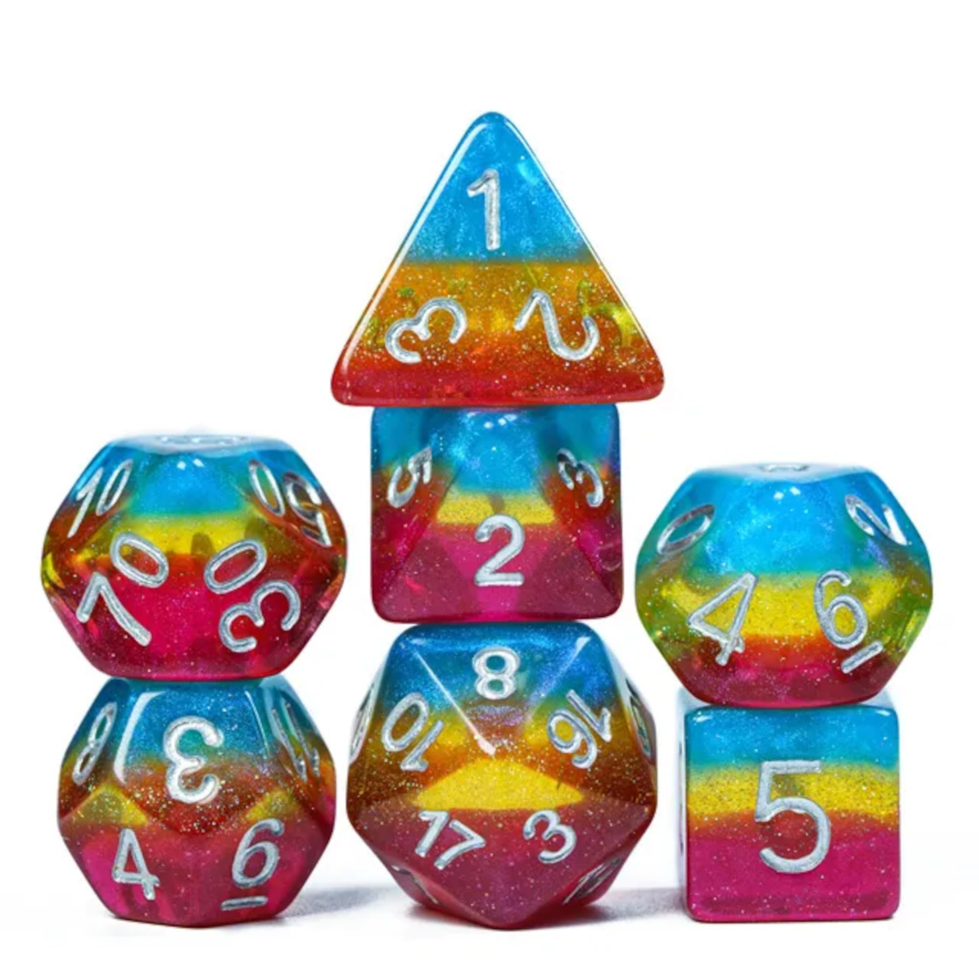 Pansexual Flag Dice Set - Pan DND Dice Set - Dungeons and Dragons Dice Pansexual Pride Polyhedral Dice Set - Dice for Dungeons and Dragons and Tabletop RPGs