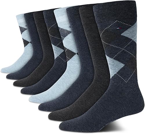 Tommy Hilfiger Calcetines de vestir para hombre, paquete de 8 calcetines elásticos cómodos para hombre, calcetines de trabajo transpirables para