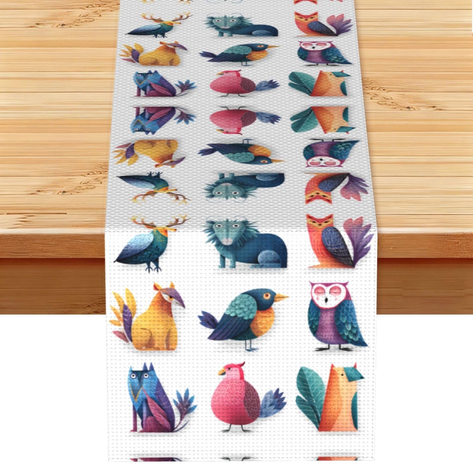 Animal graffiti illustrations Linen Feel Table Runner Wedding Party Home Decoration