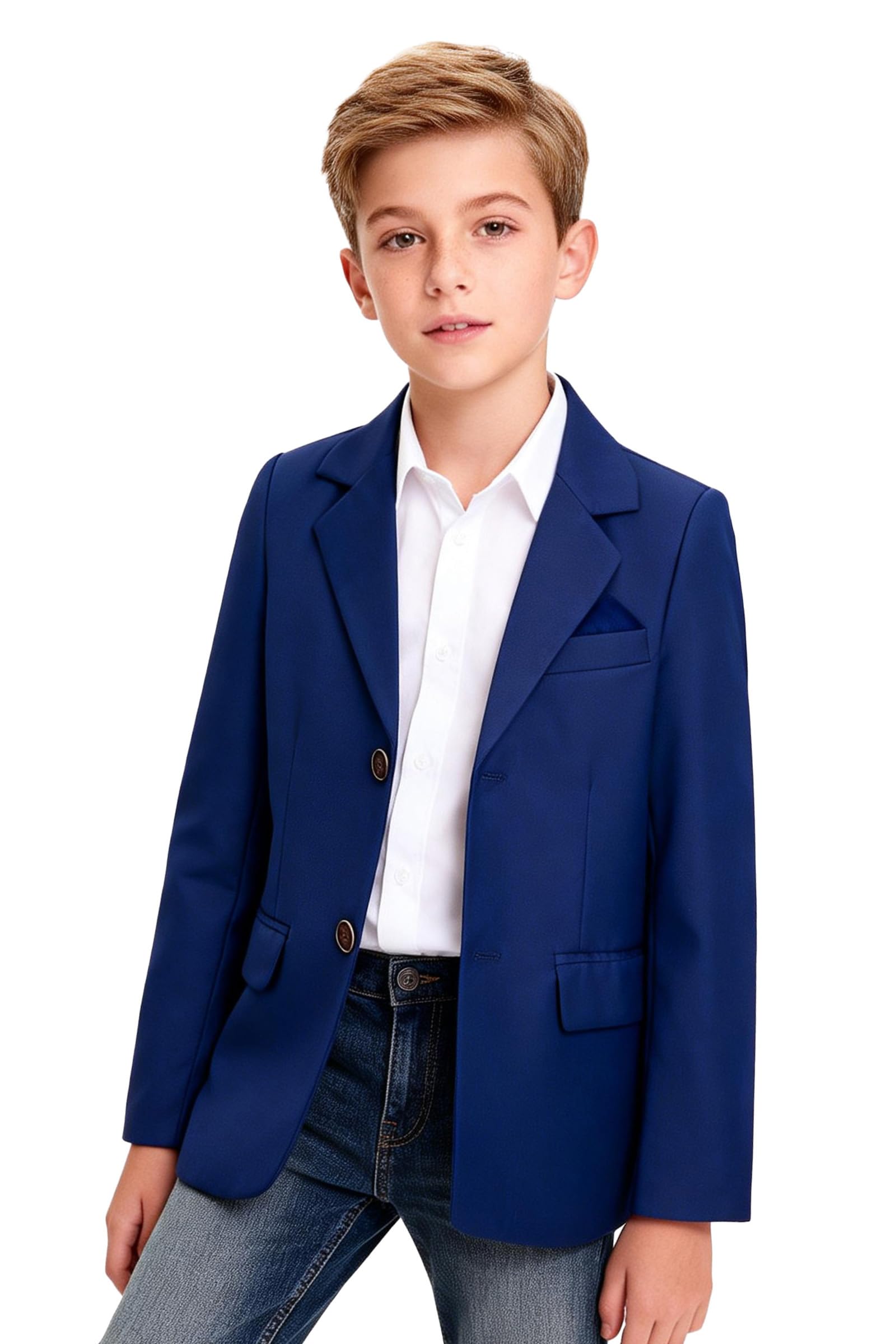 LOLANTA Blazer Casual para Niño, Chaqueta de Traje Lisa, Clásica de Botonadura Simple con Bolsillos de Solapa, 5–12 Años