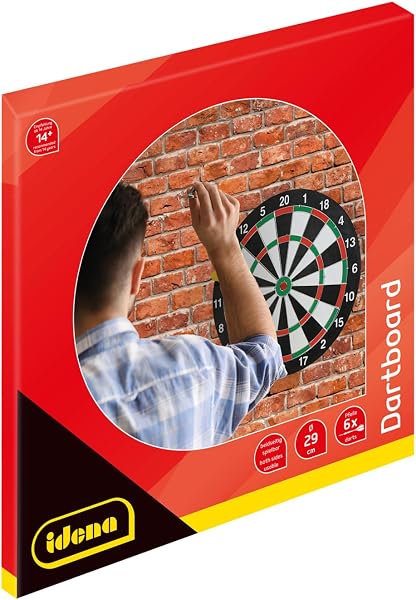 Idena 40375 - Cible de fléchettes à Suspendre, Planche à fléchettes avec 2 côtés, diamètre 29 cm, y Compris 6 fléchettes en Vert et en Jaune Ainsi Que Les Instructions de Jeu - 2