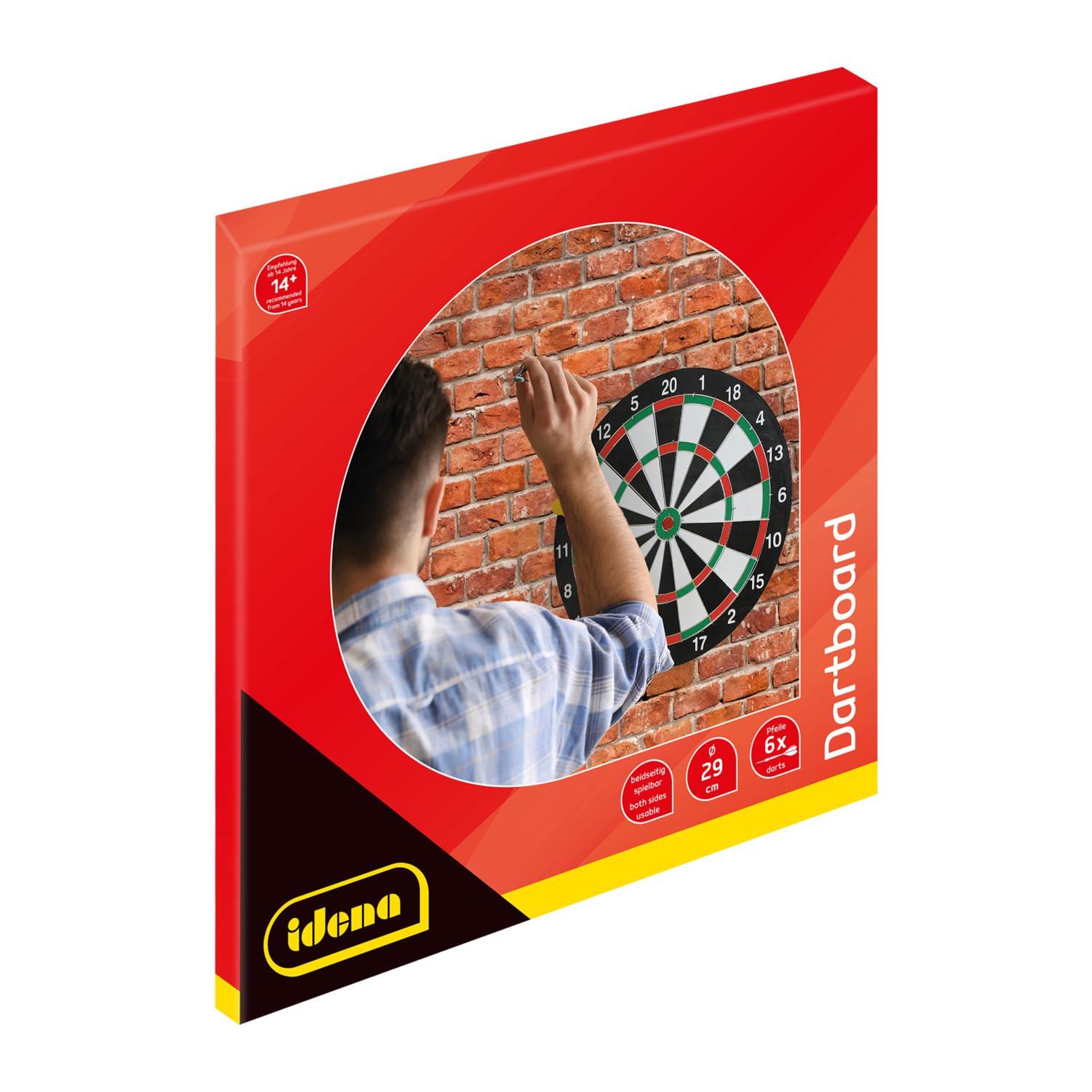 Idena 40375 - Diana para Colgar, Diana con 2 Caras, diámetro 29 cm, Incl. 6 Dardos en Verde y Amarillo e Instrucciones de Juego