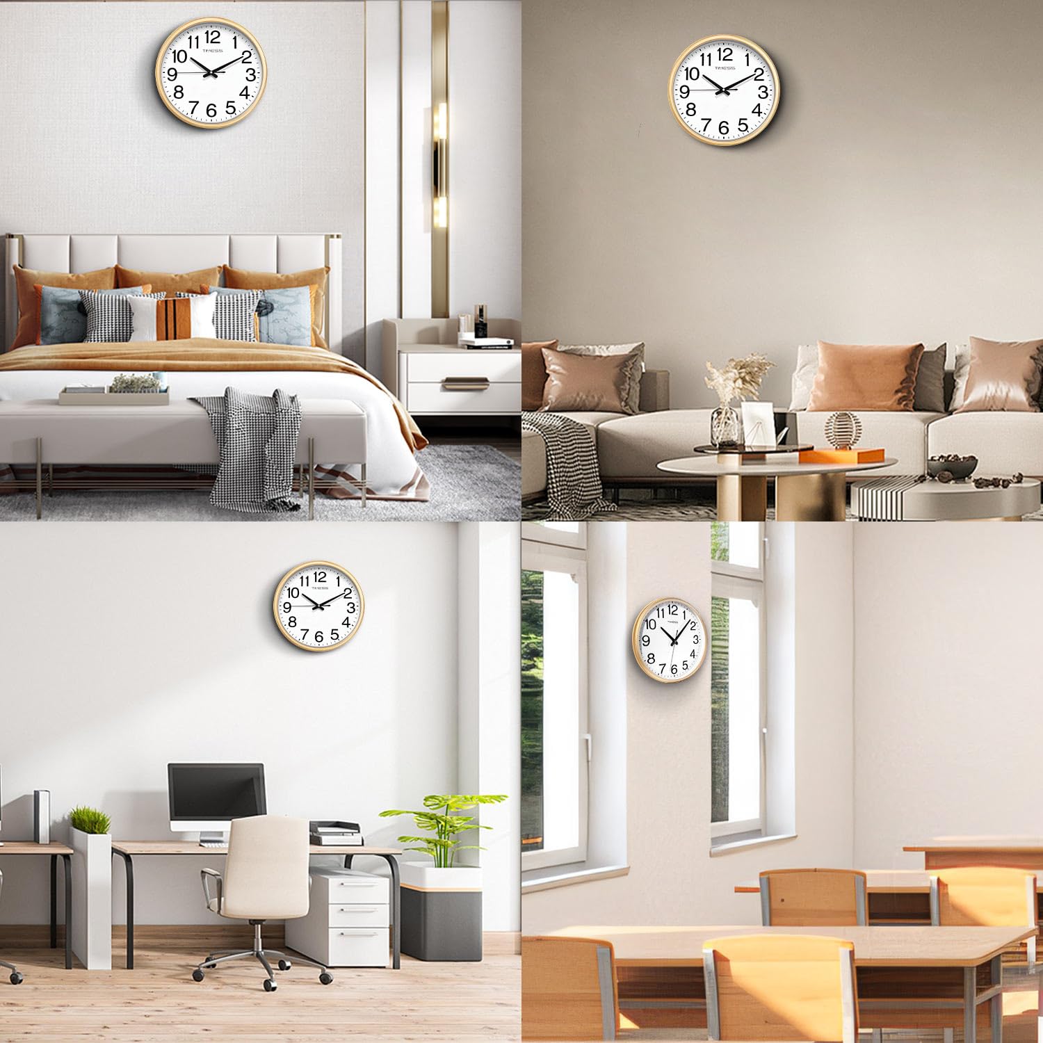 TIMESS Orologio da parete, quadrante grande da 33 cm, silenzioso, funzionamento a batteria, analogico, movimento al quarzo ultra silenzioso, orologio elegante senza tempo, ideale per casa, camera da