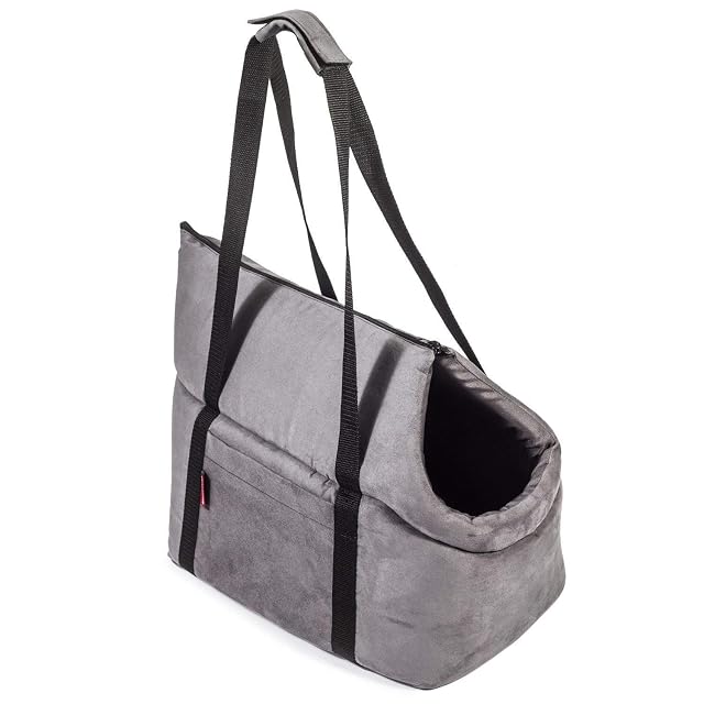 Bolsa para Perros, Bolsa para Cachorros - Gris (Imitación Cuero: Gamuza), L: 42x29x33 cm