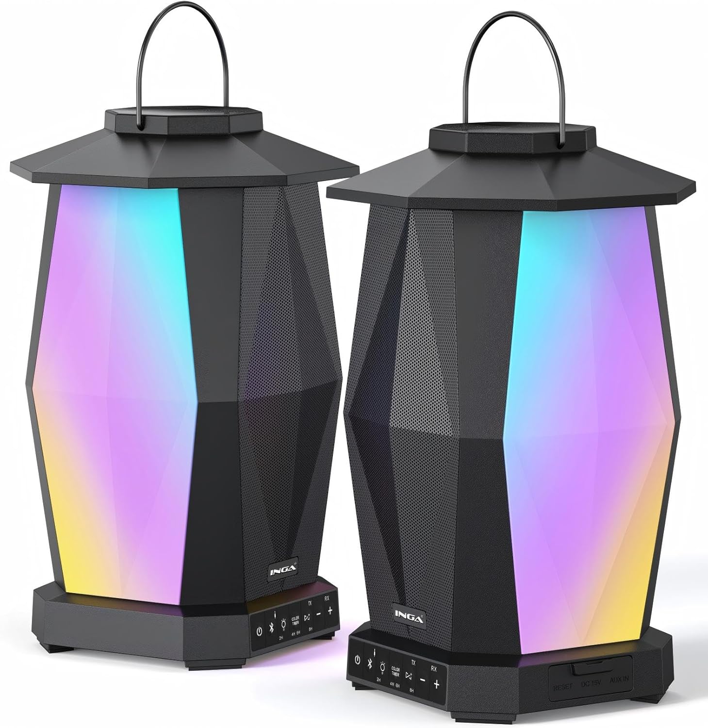 INGA Outdoor Speaker, Bluetooth Wireless Speaker with Lights, Sync up to 100 Speakers, IPX5 Waterproof, 25.1W, 2 Packs, Portable for Outdoors/Patio/Porch/Pool