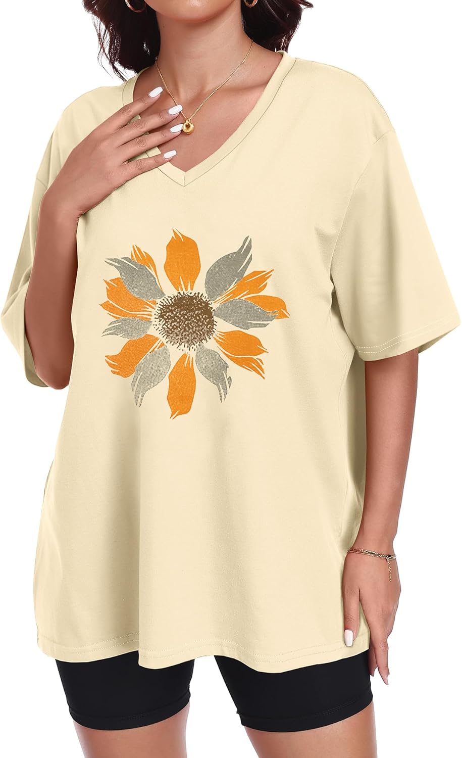 ADOREJOY Oversized Tshirts for Women V Neck Summer Graphic Tees Casual Short Sleeve Loose Tops - Image 5