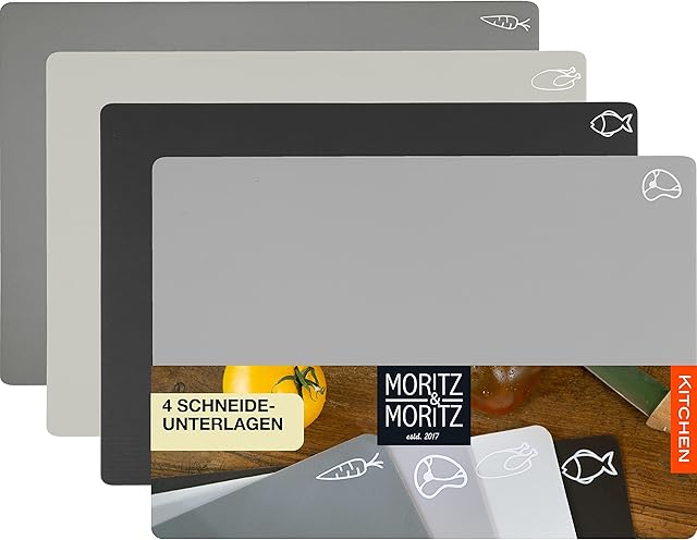Moritz & Moritz 4x Miękka deska do krojenia - 28 x 38 cm każda - plastikowa deska do szybkiej pracy - zestaw elastycznych plastikowych desek do cięcia