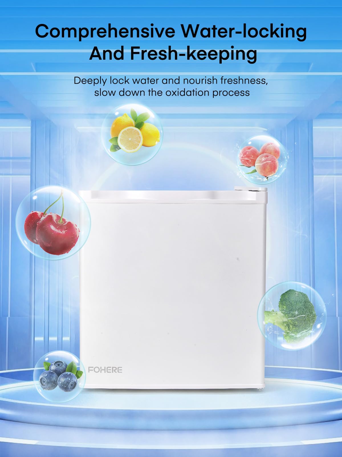 FOHERE Mini Frigo, 46 Litri, Frigorifero Hotel, Ufficio, Casa, Classe Energetica E, Silenzioso, Libera Installazione, Compatto, Termostato Regolabile, Porta Reversibile, Bianco