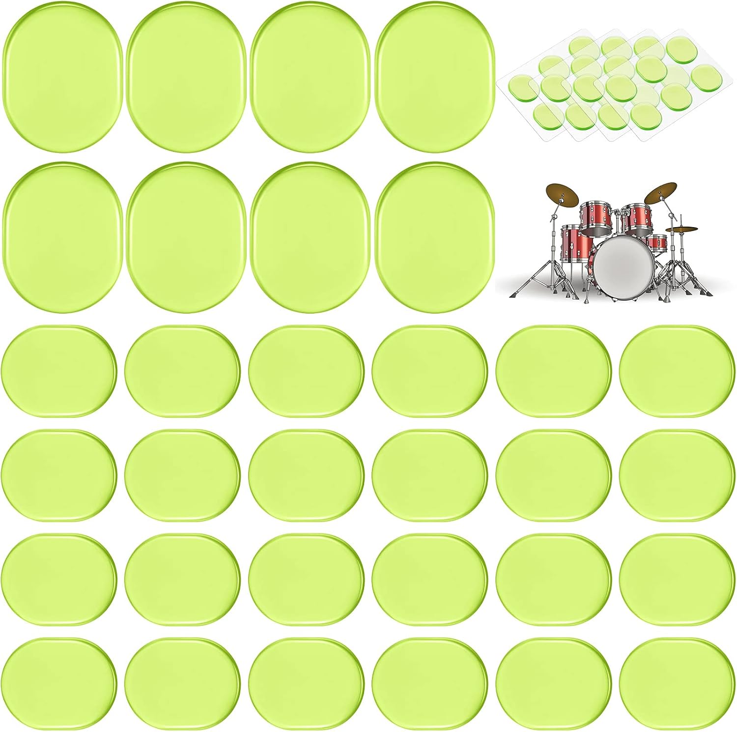 48 Pieces Drum Dampeners Gel Pads Silicone Drum Silencers Soft Drum Dampener Drum Mute Pads Dampening Gel Pad for Drums Tone Control (Green)