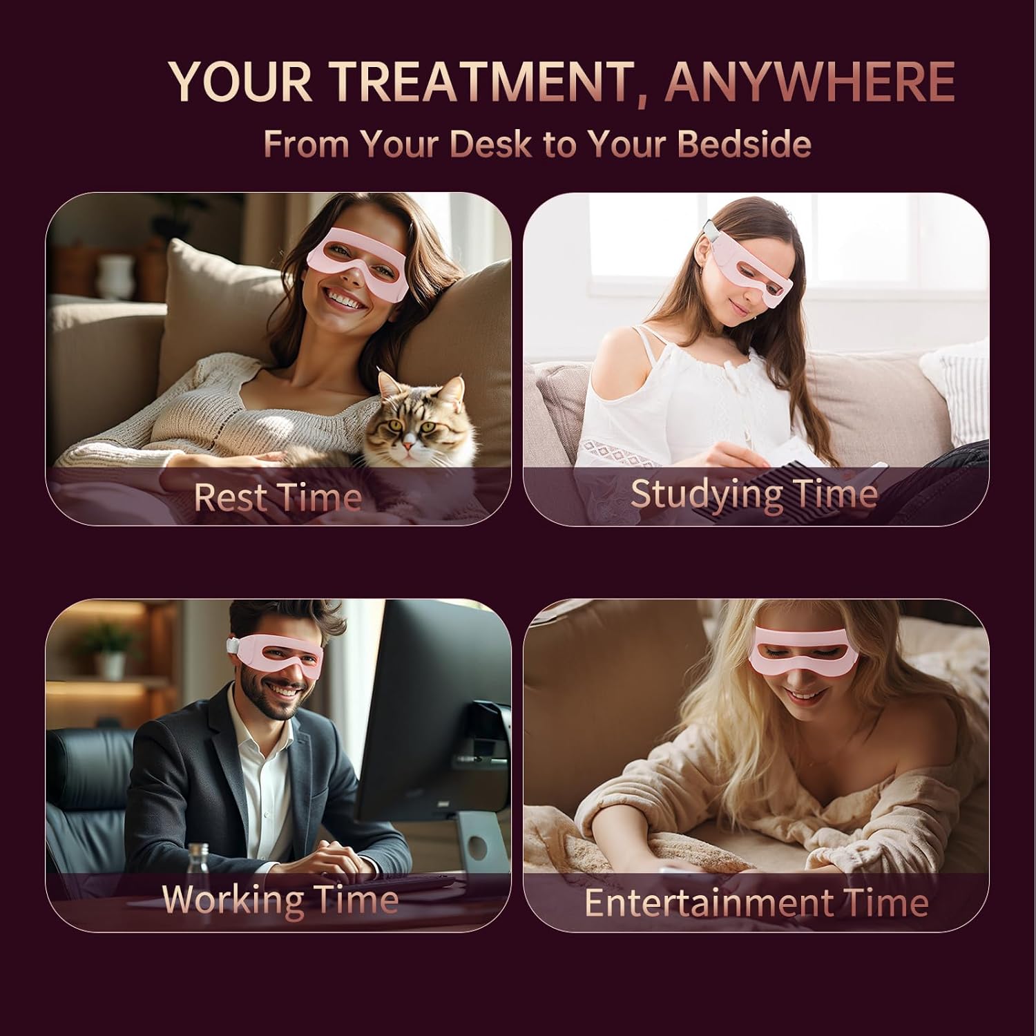 Red Light Therapy for Eyes, 4-in-1 3 Minutes Treatment Under Eye Red Light Mask, Targets Fine Lines, Eye Bags, Wrinkles & Dark Circles, Rejuvenating Eye Massager for Men Women (Pink)