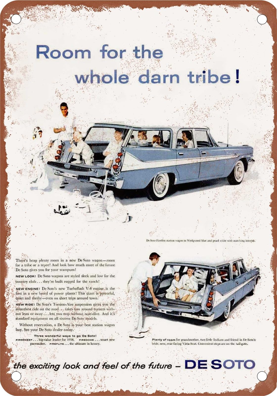 Miaomansenstore Metal Sign - 1958 Desoto Vintage Ad 05 - Old Retro Rusty Look Home Decor