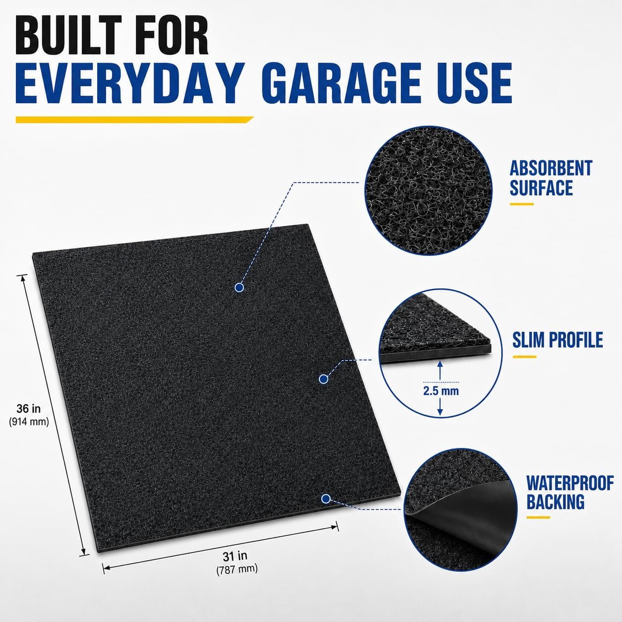 31" x 36" Garage Floor Mat, Oil Spill Mat for Under Car Motorcycle, Reusable Absorbent Leakproof Maintenance Mat, Protect Garage Driveway Floor from Oil Spills, Stains Splashes