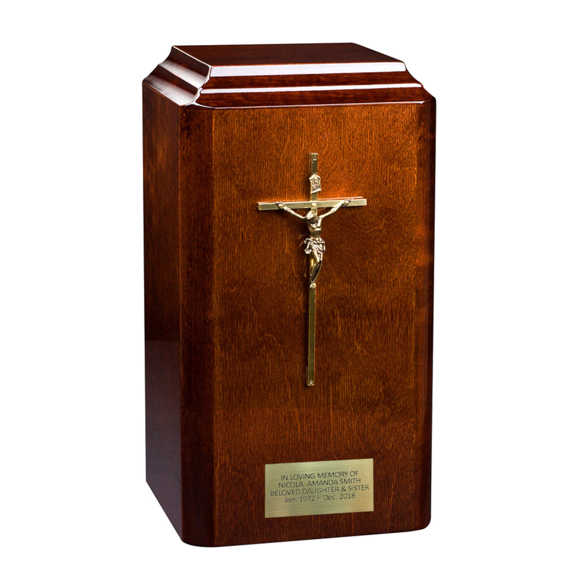 Urna Cineraria In Legno Per Adulti Con Croce - Modello WU63 - Commemorativa Artigianale Con Targa Personalizzabile