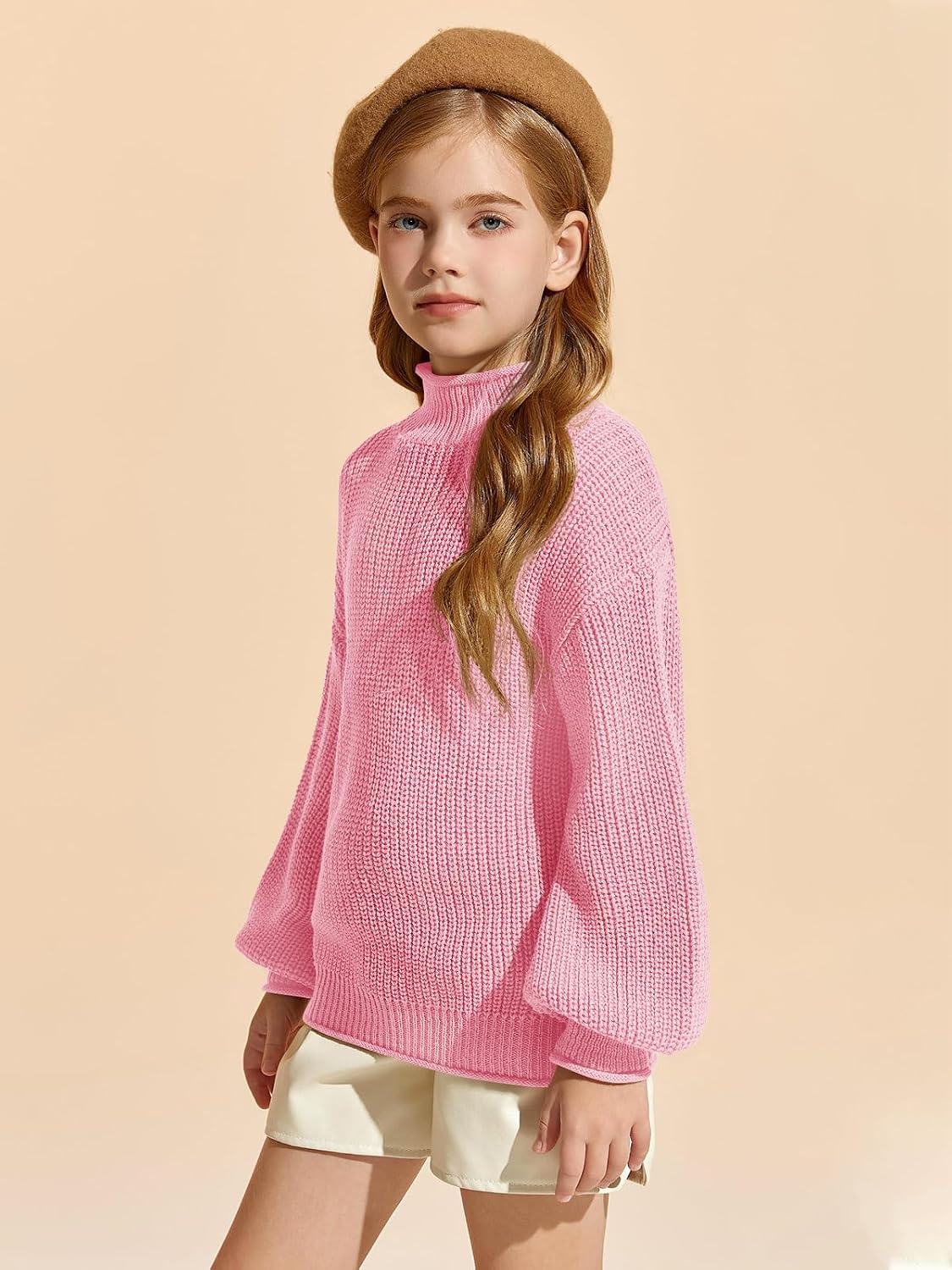 rrhss Girls Mock Neck Loose Knit Sweaters Kids Long Sleeve Slouchy Warm Cute Fashion Pullover Tops 5-14 Years