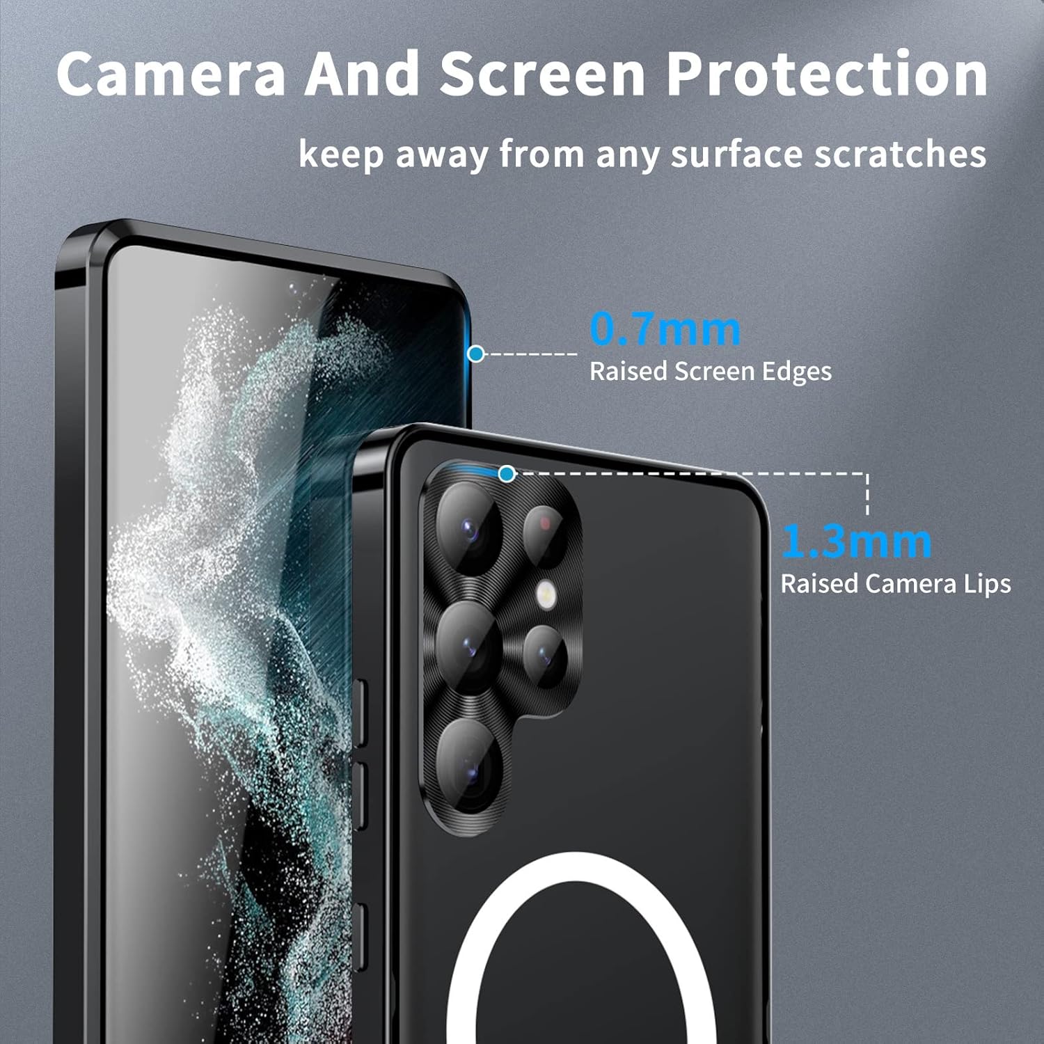 Case for Samsung Galaxy S23/S23Ultra/S23Plus,Compatible with MagSafe Sliding Safety Lock Metal Frame Bumper Ultra Slim Translucent Matte PC Back Cover with Camera Lens Protector