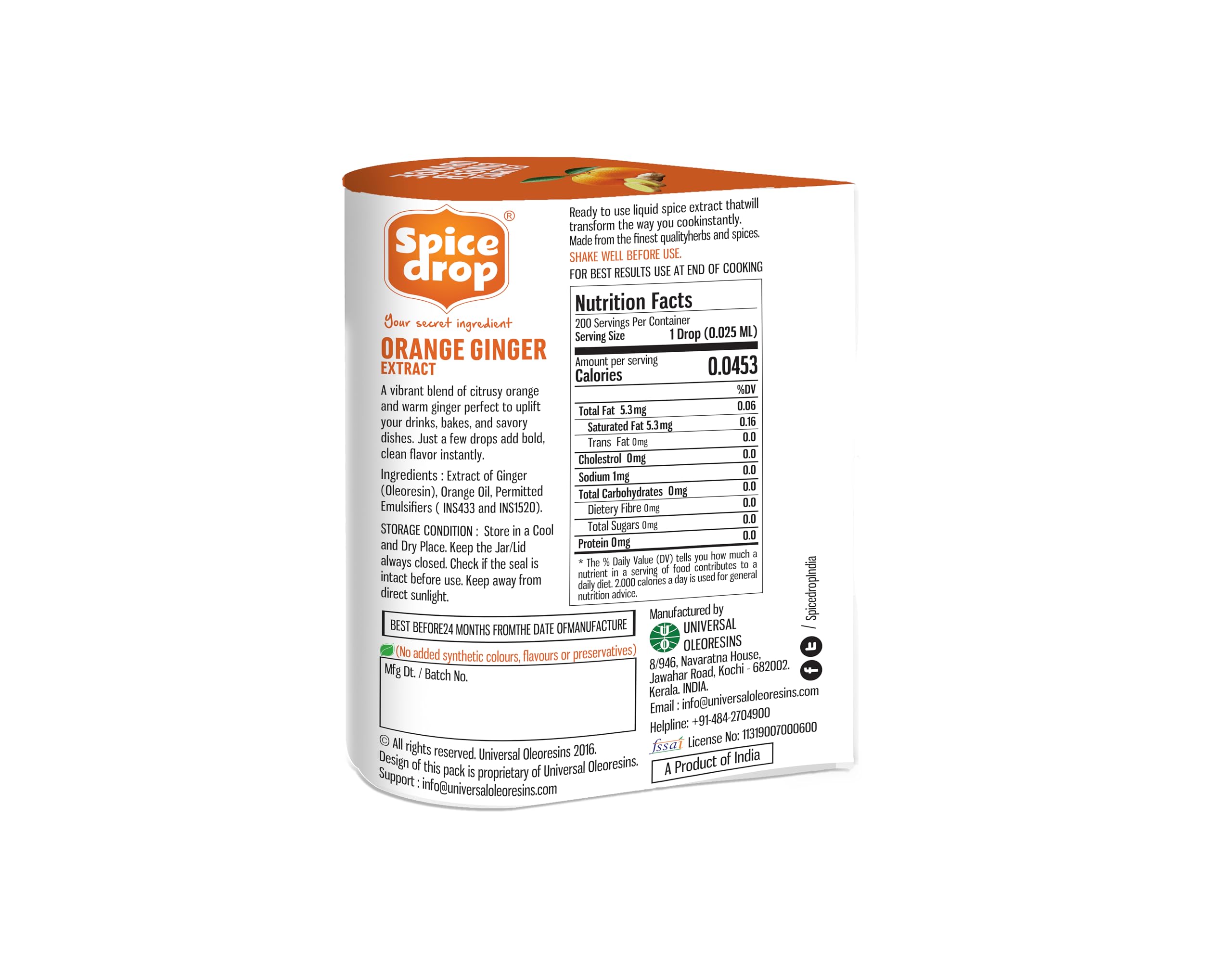 Spice Drop Orange Ginger Extract – Liquid Citrus & Ginger Flavor | 180 Drops | Tea, Coffee, Cooking, Baking,Dessert | Rich In Quality & Aroma | No Added Color & Preservative | Vegan(0.17oz, Pack of 1) 1