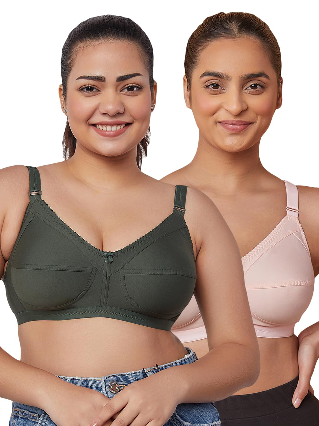 maashie M307 Women's Cotton Non-Padded Non-Wired Everyday Minimizer Bra Pack of 2-picture-28
