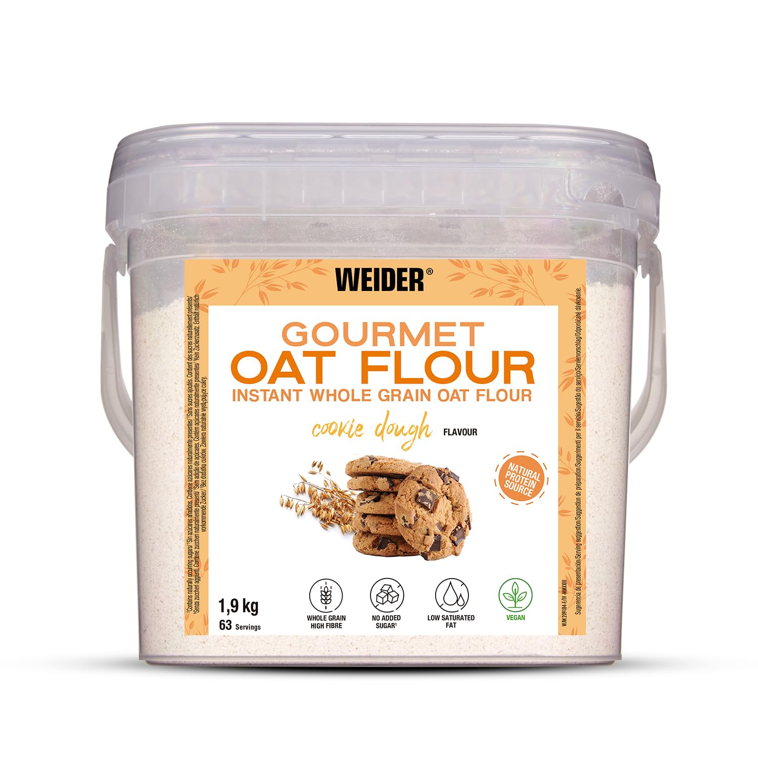 Weider Oat Gourmet. Harina de Avena Integral. Fuente de proteína con bajo contenido en azúcares. Sabor Cookie Dough (1,​9 kg)