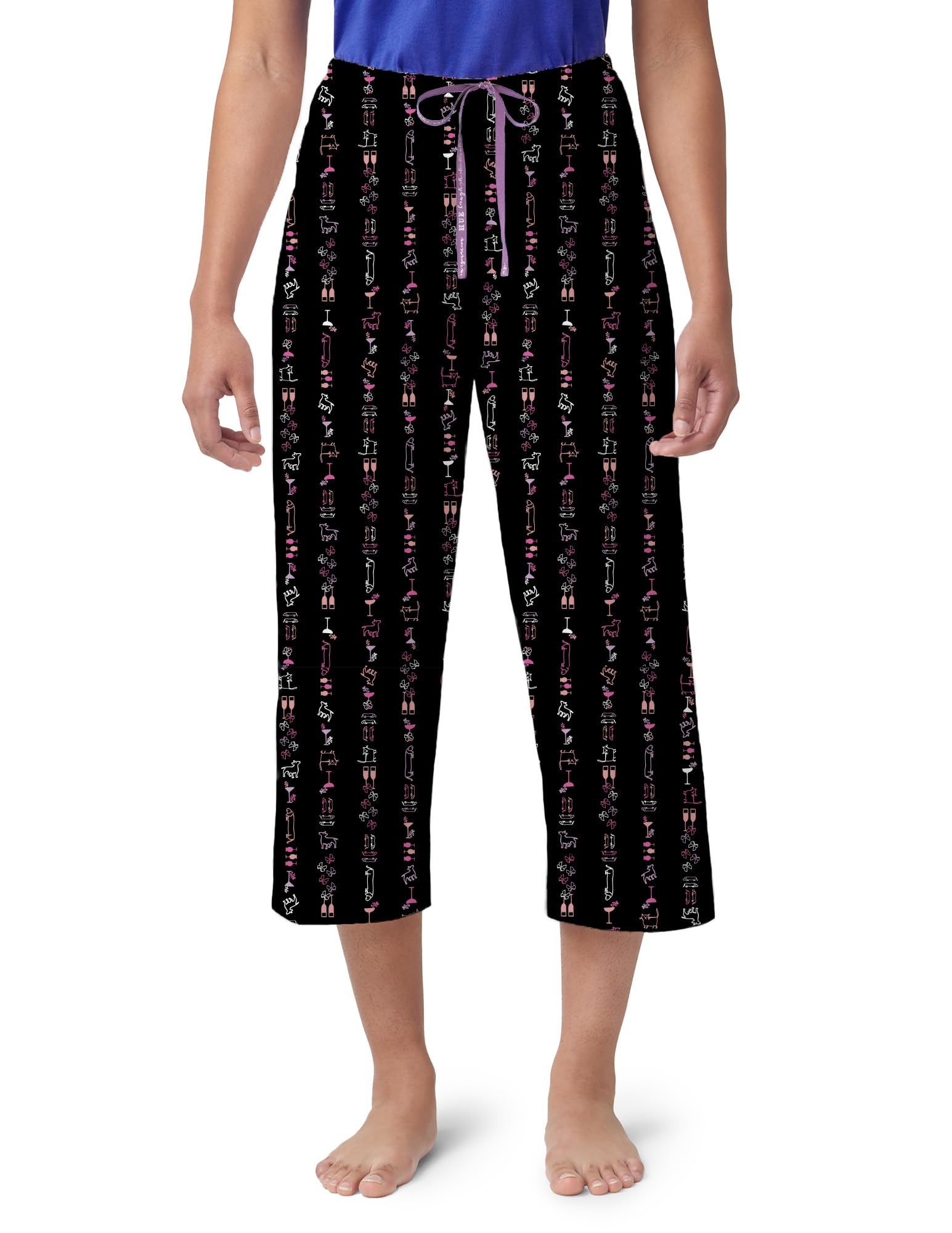 HUE Women's Summer Vacation Pajama Separates, Soft, Whimsical Print Pjs with Tropical Beach Themes, Flip Flops, Cocktails