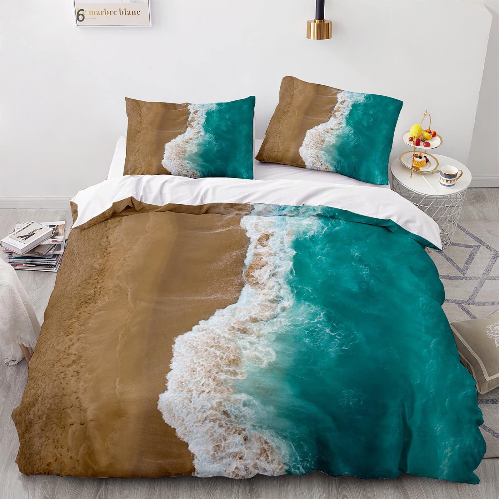 Housse de couette 240 x 260 cm Blauer Strand en microfibre avec 2 taies