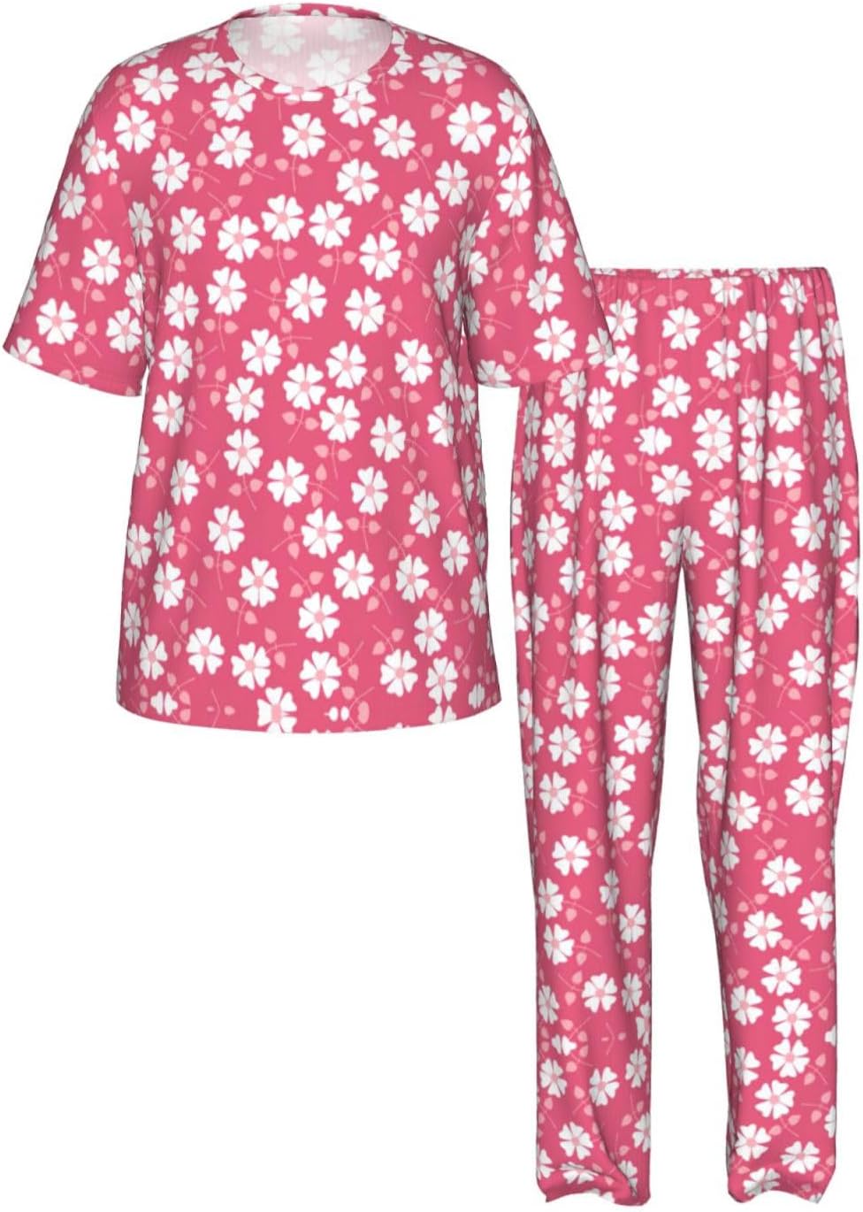 Men'S 2 Piece Loungewear Pajama Set Flowers Texture Pink Print Short Sleeve Tee Top And Pants Set S-3xl