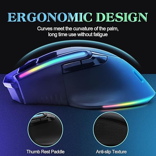 Miniatura 6 de VEGCOO Wireless Gaming Mouse, Slient Gaming Mouse with Double Click & Back to Desktop Key, Rechargeable RGB Gamer Mouse with Side Buttons,
