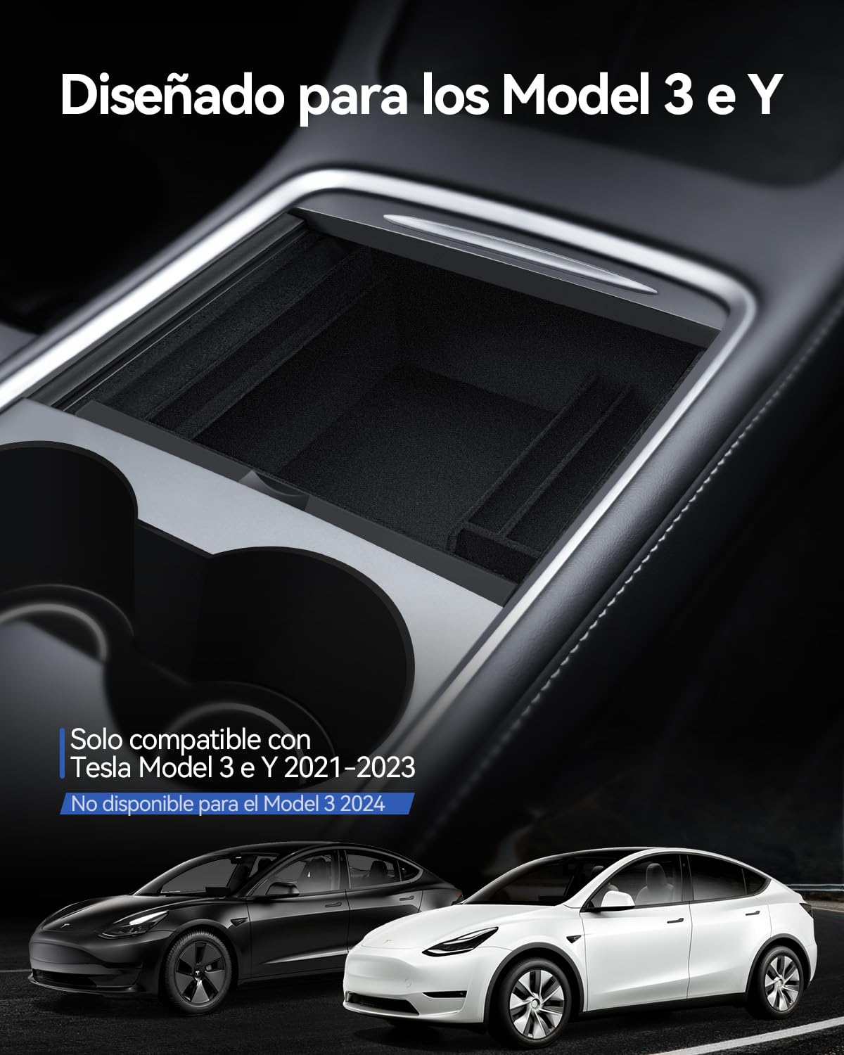 Organizer para Tesla Model Y 2021-2024 y Model 3 2021-2023 Bandeja Organizadora de Consola Central, Caja de Almacenamiento Cajón Oculta Accesorios para Tesla Model Y Model 3