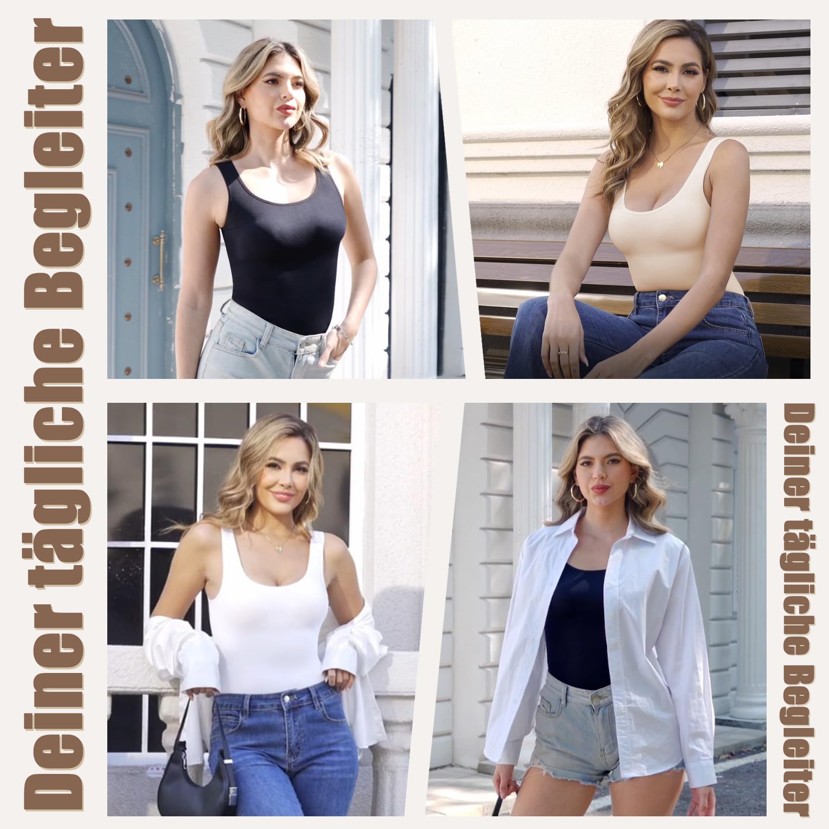 ONEW Shapewear Damen Body Shaper Bauchweg Miederbody Figurformende Tank Top Taillentrainer Sculpting Bodysuit