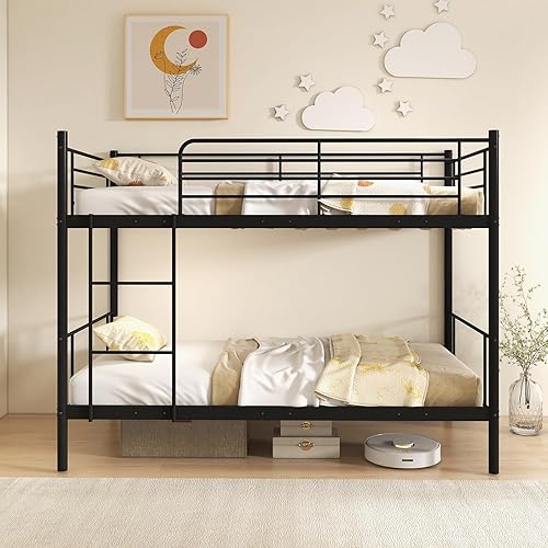 Miniatura 7 de Giantex Litera individual sobre individual, marco de cama de metal con escalera integrada, barandilla de seguridad, literas que ahorran espacio para