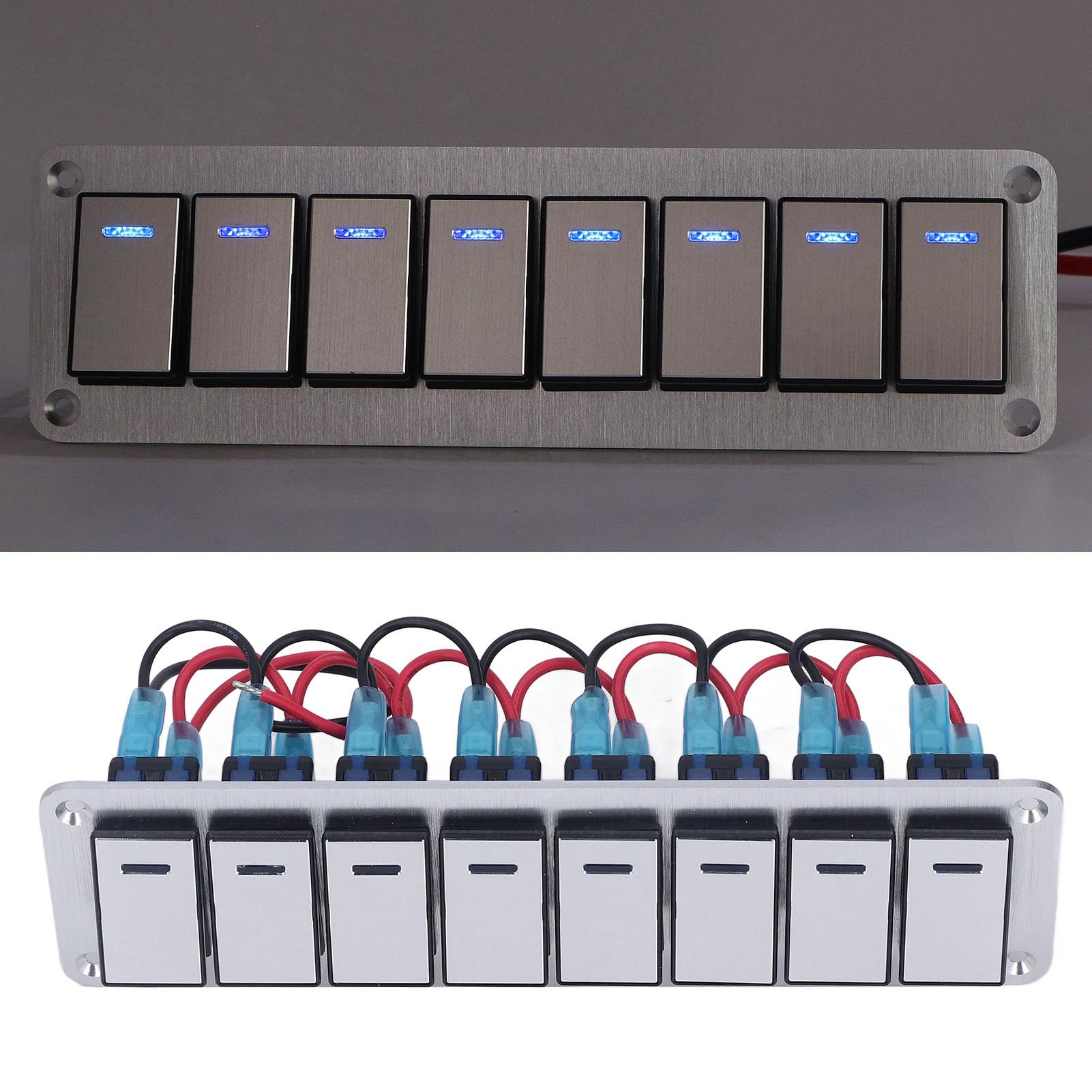 Pannello Interruttori a Bilanciere per Barche Marine 8 Gruppi 3 Pin, Interruttore a Levetta On/off con Luce Blu Singola con Design Precablato, Installazione Semplice