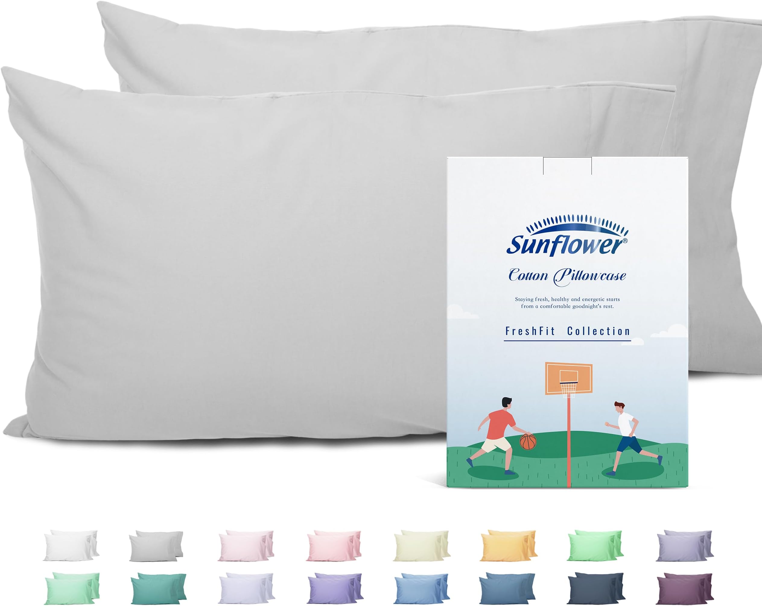 King Pillowcases Set of 2, 100% Cotton King Pillow Cases 2, 20×40 inches Ash, Soft and Breathable