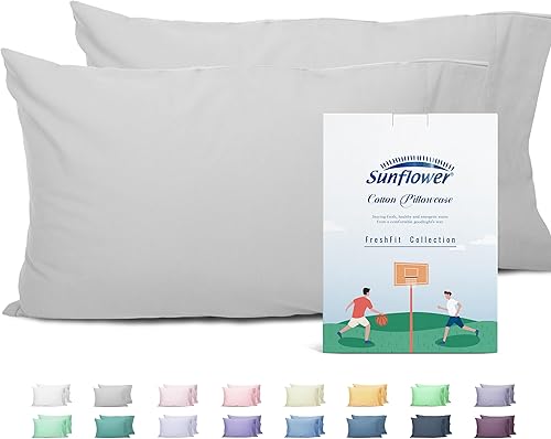 Sunflower Juego de 2 fundas de almohada tamaño Queen, 100% algodón, 2 fundas de almohada Queen de 20 x 30 pulgadas, color ceniza, suaves y