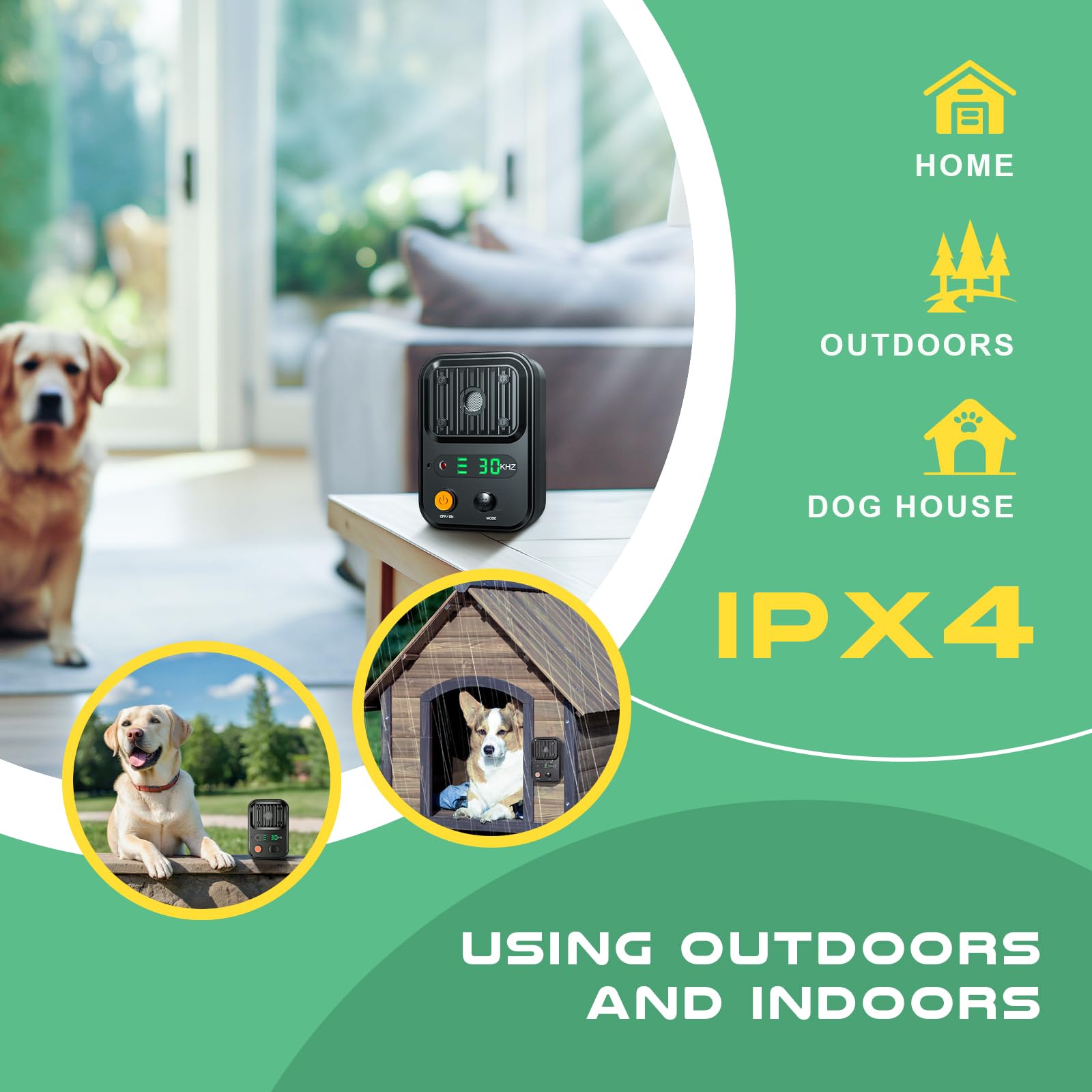 Love begans Anti Aboiement Chien, Automatique Boitier Ultrason Anti Aboiement Chien avec 3 Modes, Audio et Ultrasons Dispositif Anti-aboiement, Rechargeable et Etanche pour Intérieur Extérieur