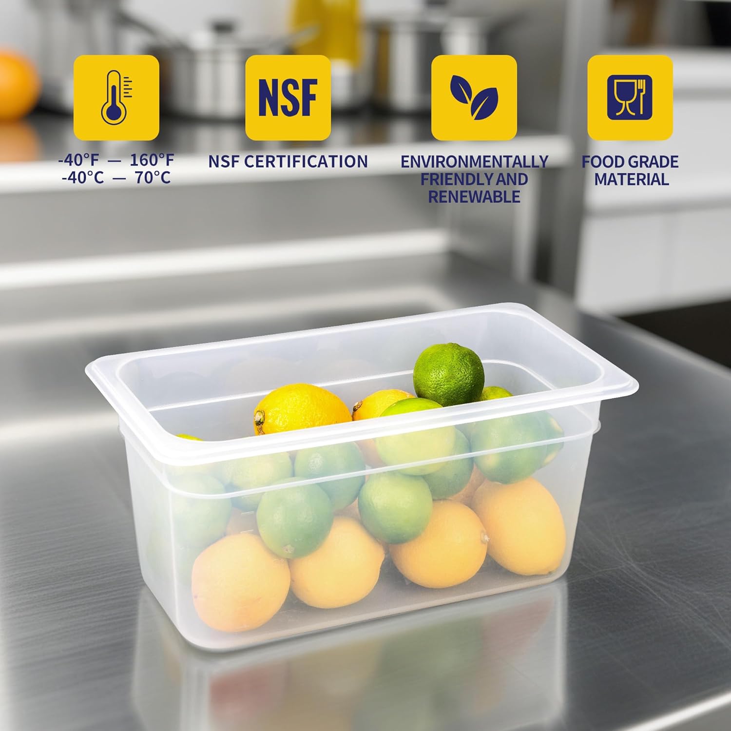 6 Pack Plastic Food Pans with Lids, 1/3 Size 6'' Deep, Translucent, Commercial, BPA-free, Stackable Storage for Restaurants, Buffets