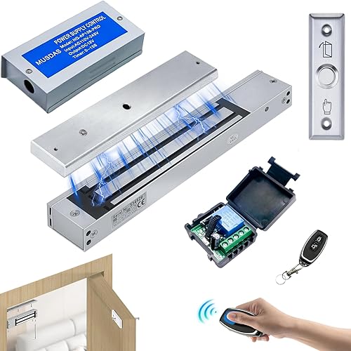 Cerradura magnética para puerta, kit de cerradura magnética eléctrica de 600 libras, sistema de control de acceso con 2 controles remotos