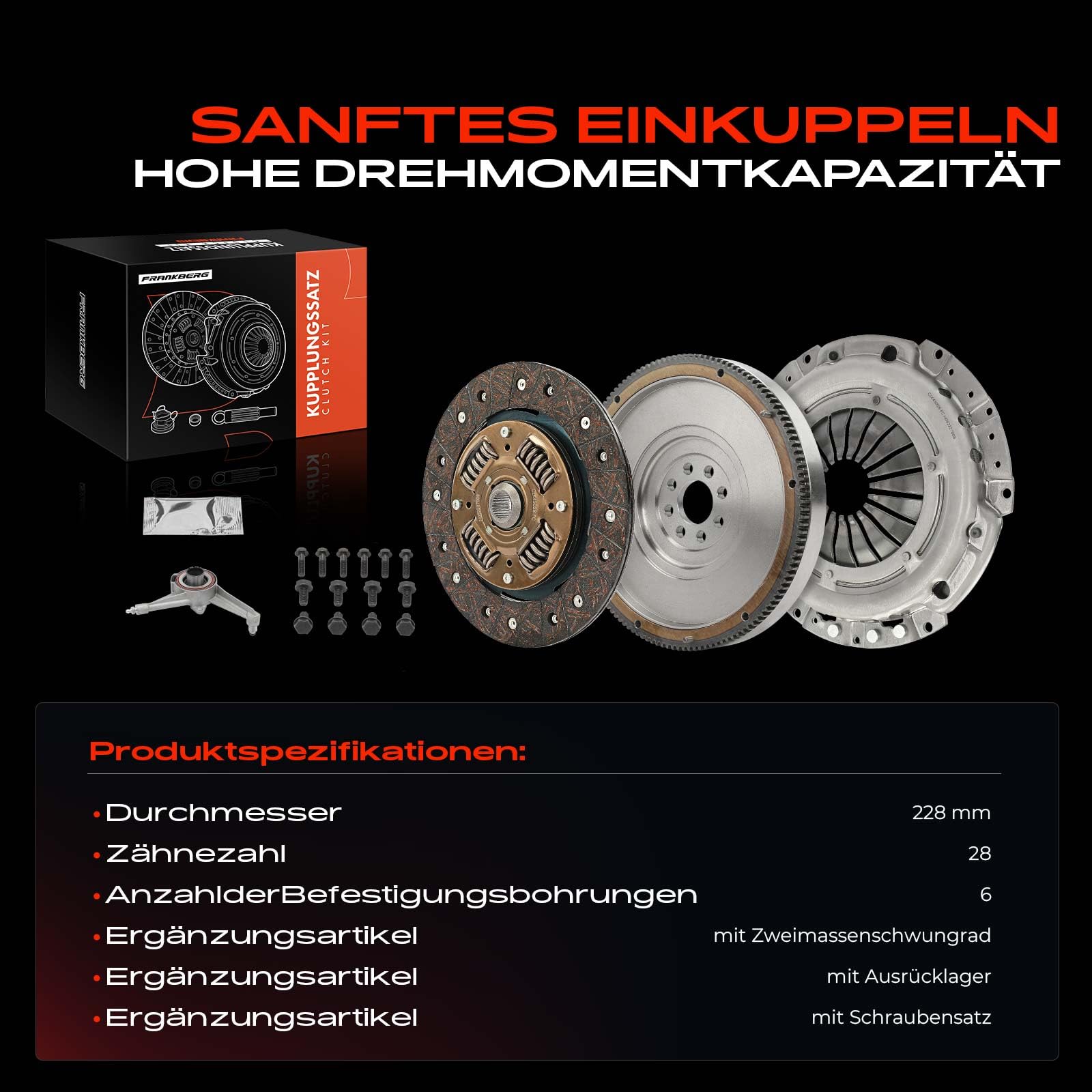 Frankberg Kupplungssatz mit Schwungrad Schrauben 28 Zähnezahl 74105264E