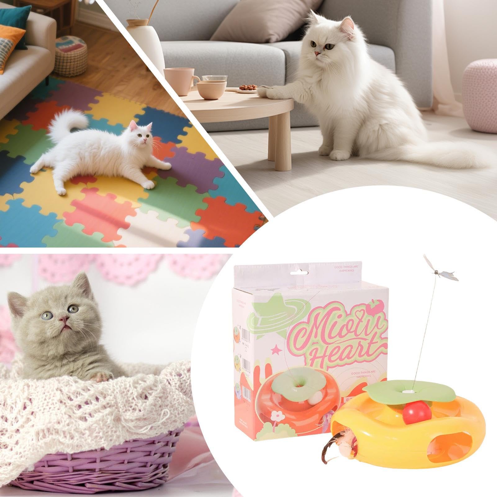 Teaser automático para Gatos | Teaser eléctrico para Gatos de Interior, Accesorios de Ejercicio, Suministros de Entretenimiento Coloridos para Mascotas, para Sala de Estar, Parque, balcón, Patio
