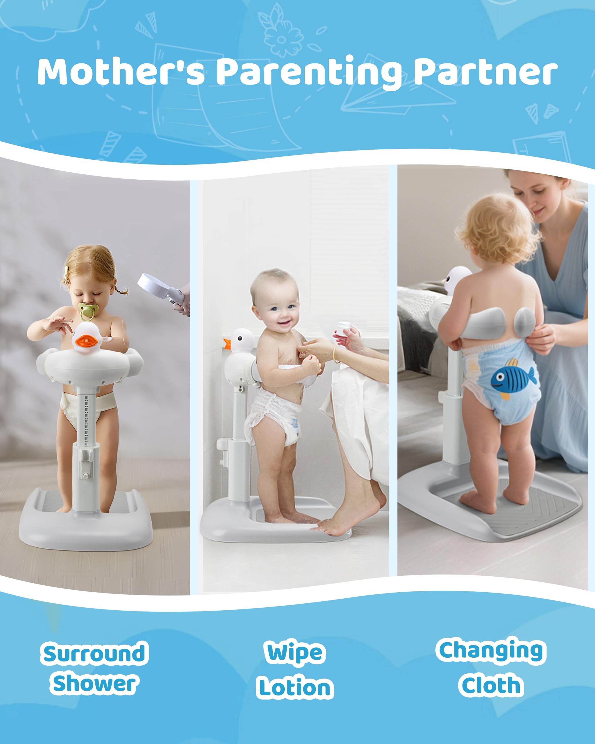 Adjustable Baby Shower Standing Support With Seat & Anti-Slip - View #4