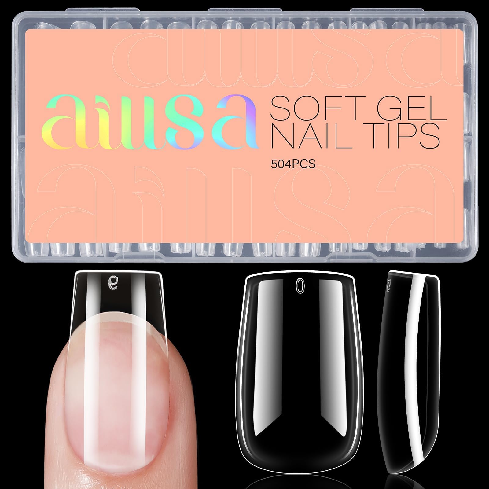 Short Square Nail Tips - 504pcs Clear Soft Nail Tips Full Cover Gel Nails Tips Pre-shaped Acrylic for Extensions Easy for Home DIY Nail Salon 12 Sizes