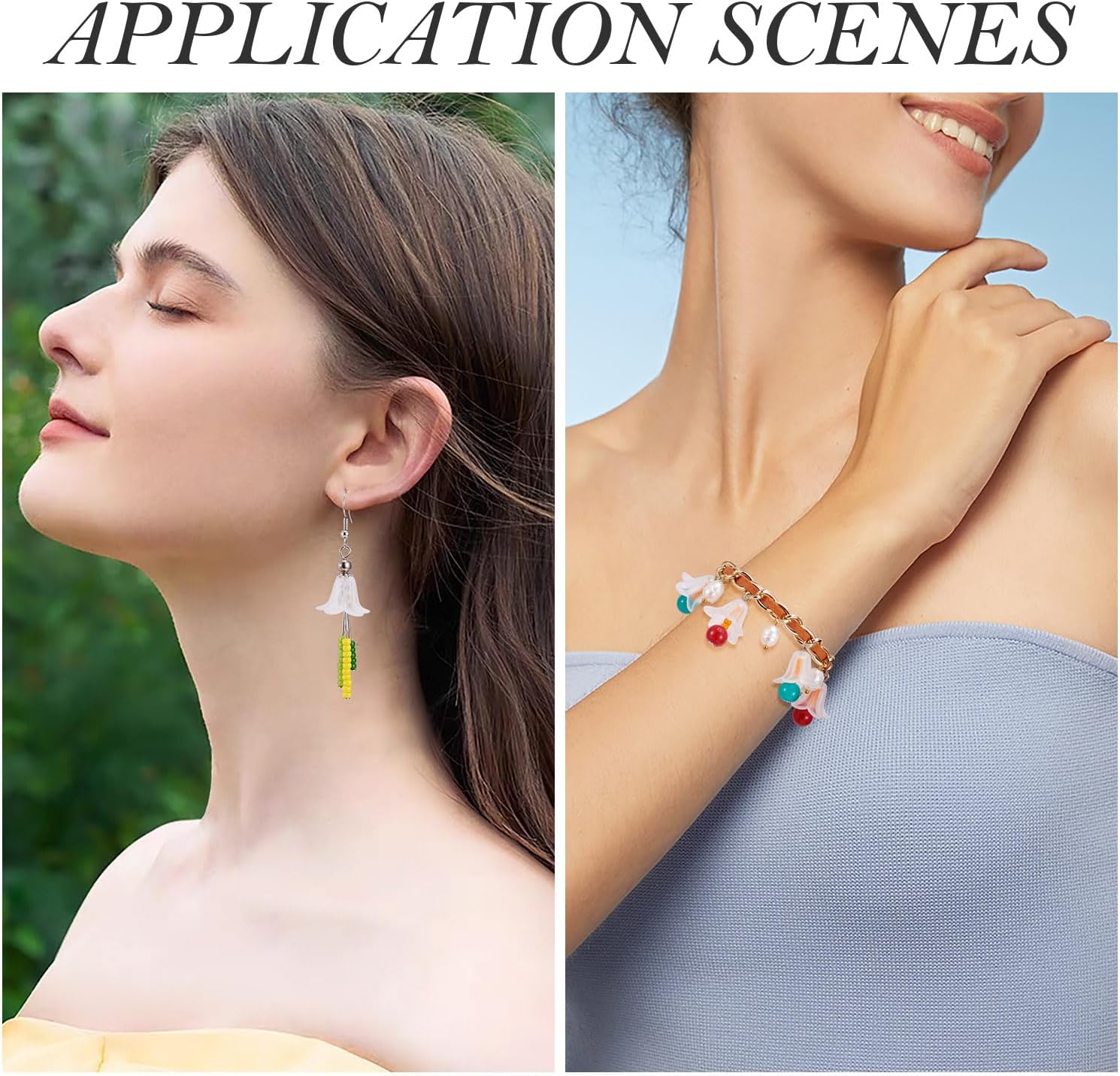 Crafans 50Pcs Acrylic Trumpet Flower Beads Caps Frosted White Flower Charms Bell Floral Pendants Floral Spacer Beads End Caps for Angel Wing Charms Jewelry Making Supplies - Image 4