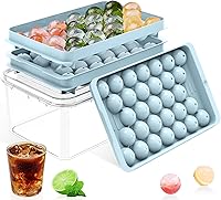 DclobTop Round Ice Cube Trays with Lid & Bin - BPA-Free Stackable Ice Ball Maker, Makes 62 Mini Ice Balls for Cocktails, Whiskey, Coffee