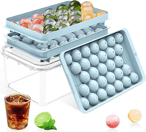 Bandeja para cubitos de hielo con tapa y contenedor, bandejas redondas para cubitos de hielo para congelador, molde de hielo de grado alimenticio