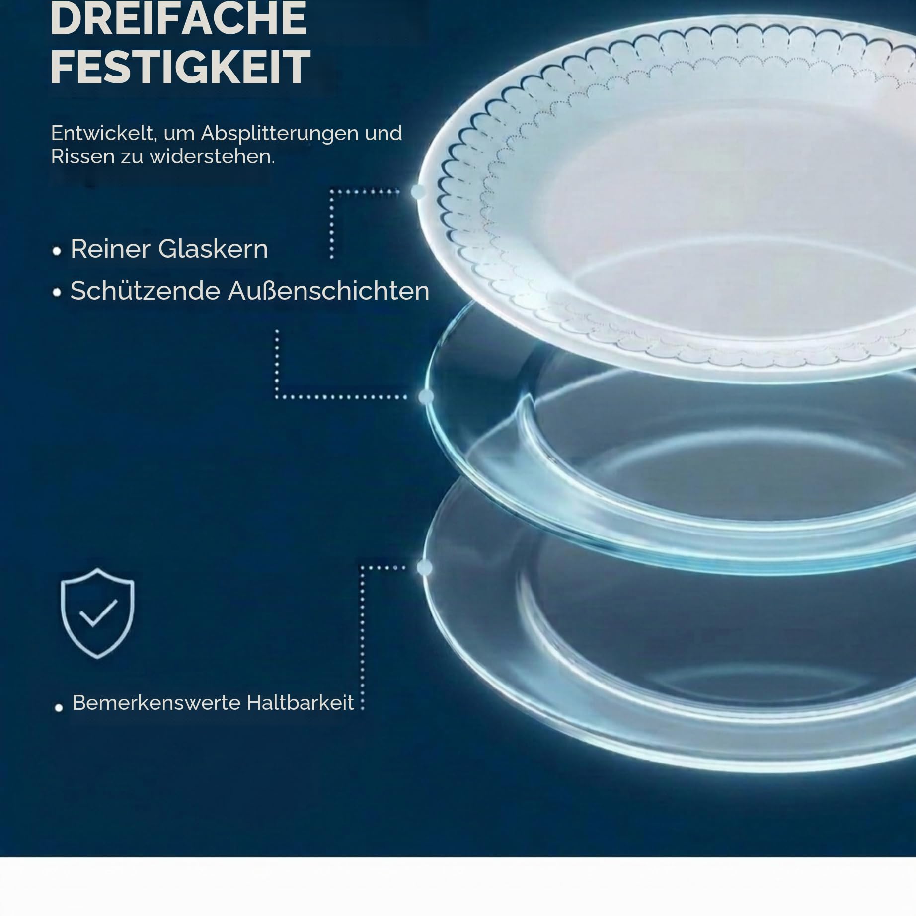 Corelle 18-teiliges Geschirr-Set, Service für 6 Personen, leichte, runde Teller und Schüsseln, Vitrelle dreilagiges Glas, splitterfest, mikrowellen- und spülmaschinenfest, kaspisch, marineblau, weiß