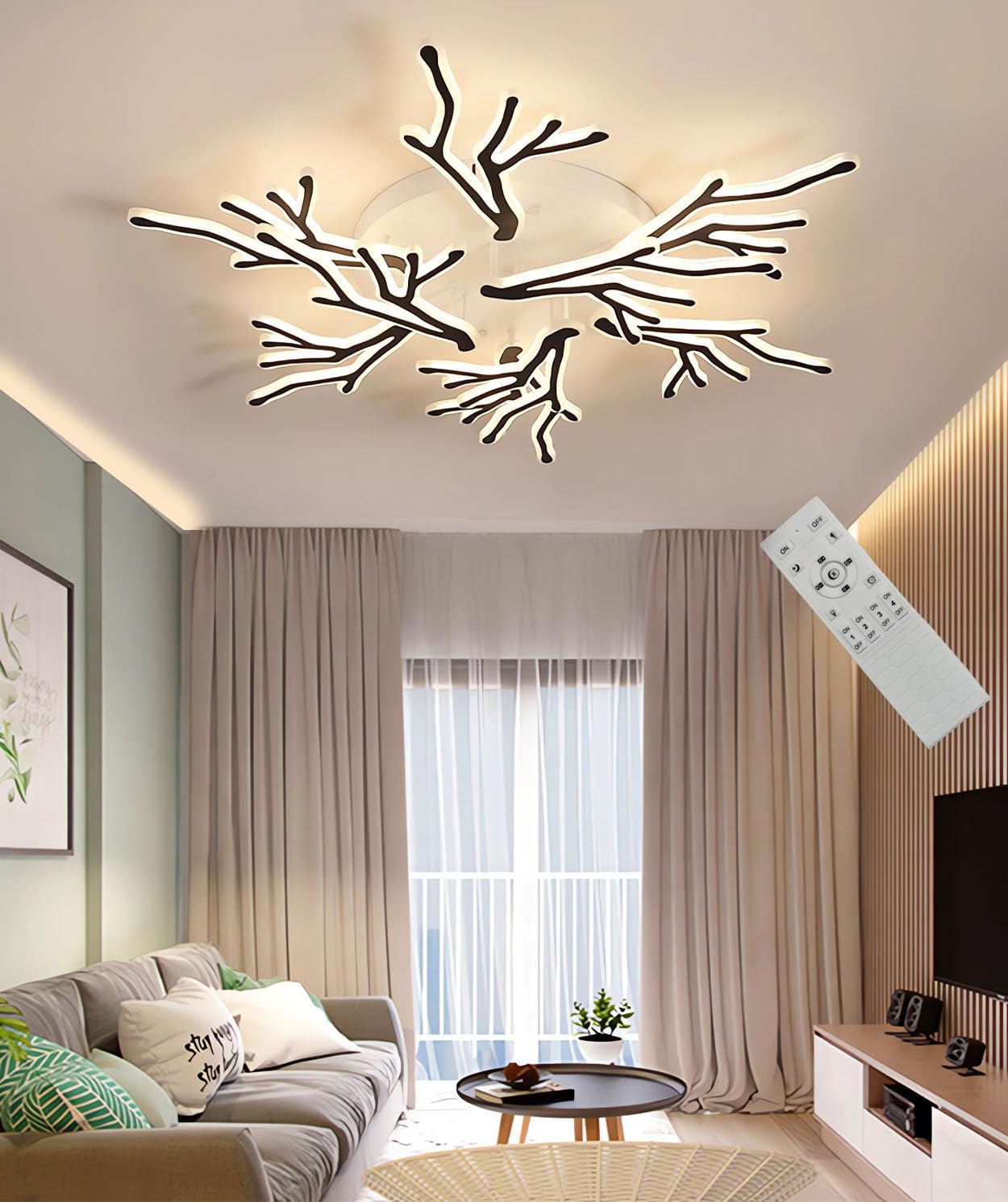JINGKER LED Ceiling Light Modern Art Style Antler Ceiling Light Living Room Ceiling Light 3-15 Ceiling Lights with Remote Control dimmable Bedroom Dining Room Office Lights (Φ95cm)