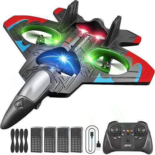 4DRC V32 Foam RC Planes with 4 Batteries, Remote Control Airplanes for Kids Adults 8-16, RC Airplane Drone Helicopter with Light, 360° Flip Fighter Jet Toys, Airplane Toy Gifts for Kids Adults