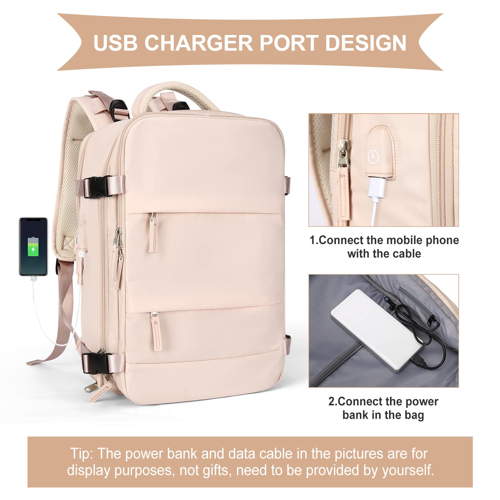 SZLX Zaino da viaggio grande da donna da viaggio zaino da escursionismo sportivo da esterno impermeabile zaino da scuola casual laptop da 14 pollici con porta di ricarica USB scomparto per scarpe