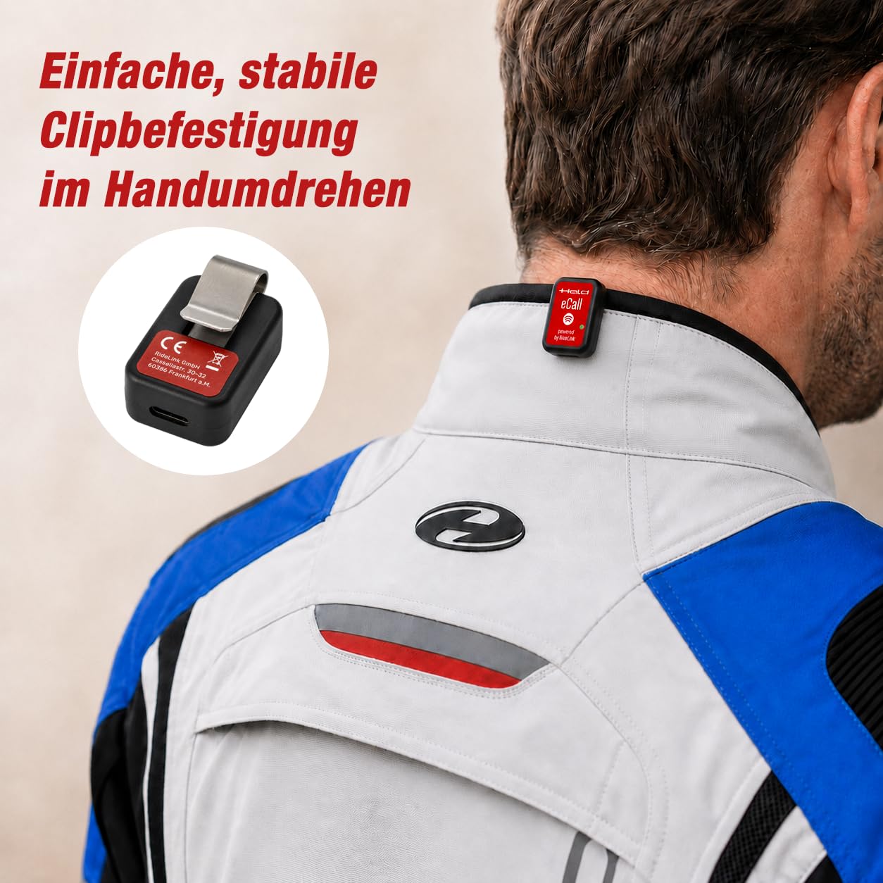 Held eCall Sensor Powered by RideLink para Chaqueta de Moto, Detector automático de Accidentes con detección de caídas, Ayuda rápida en Caso de caída y accidente, Llamada electrónica con aplicación