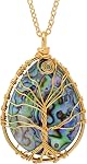 Hand Wrapped Natural Abalone Shell Tree of Life Pendant Necklace for Women
